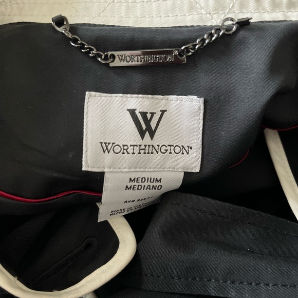 Worthington Black Trench Coat with White Accents - Picture 2 of 10
